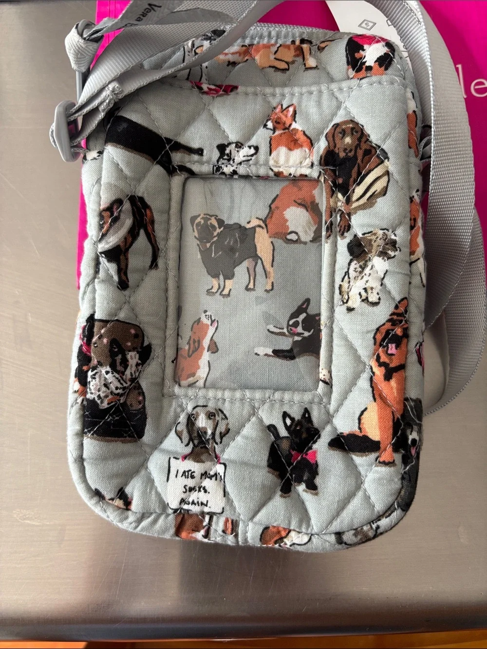 Vera Bradley Light Gray Quilted Crossbody with Dog Print